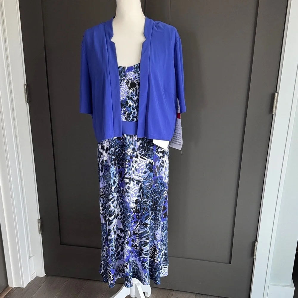 NWT Perceptions Blue and Black Maxi Dress with Jacket Zs 18